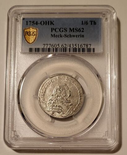 Germany States Mecklenburg-Schwerin 1754 OHK 1/6 Thaler MS62 PCGS
