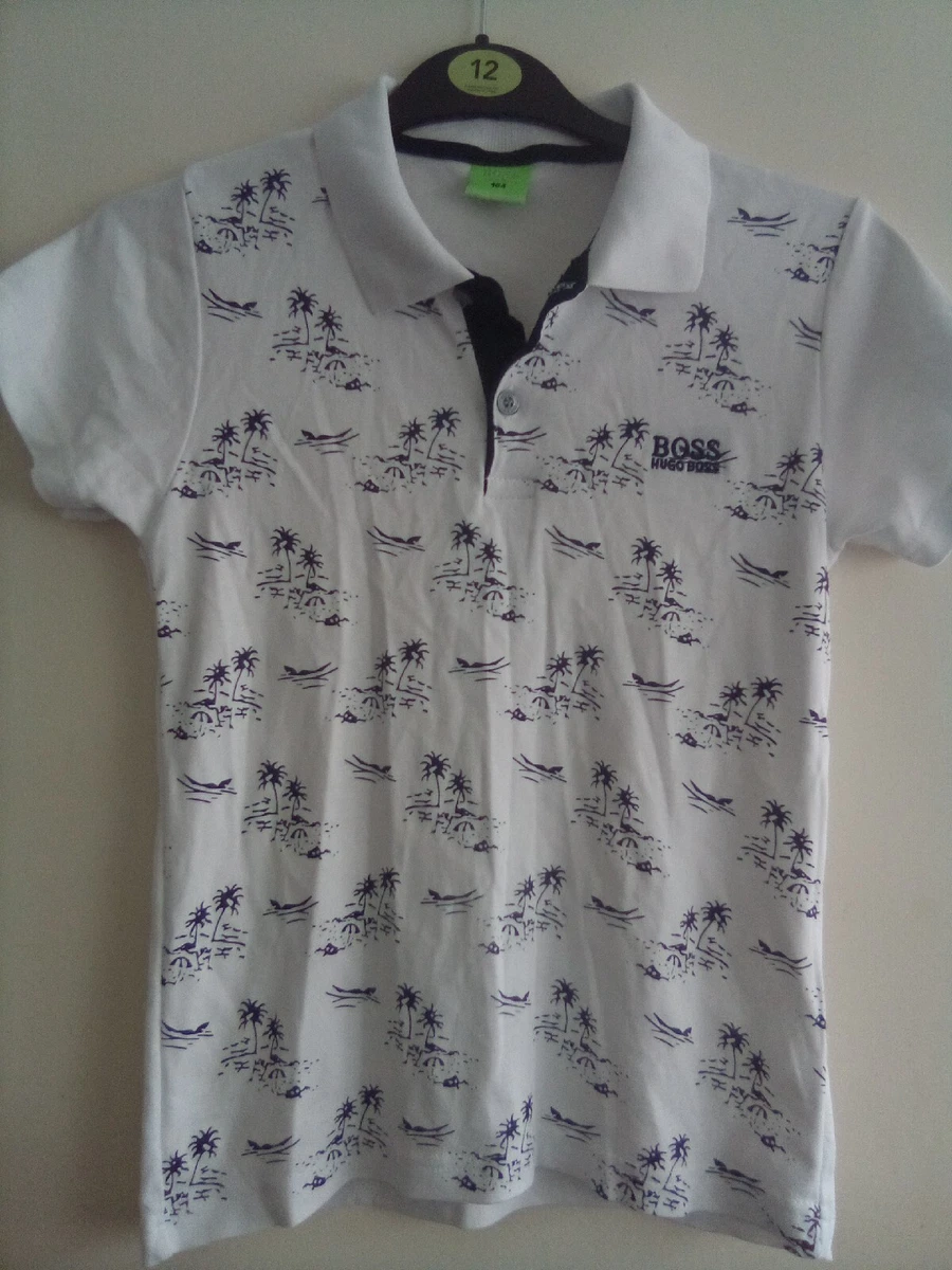Kids Boys Hugo Boss Short Sleeve Polo Button Collar White 164 Age