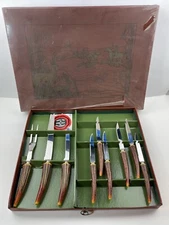 Vintage Eversharp Stainless Steel Faux Antler 9 Piece Knife Set With Box NEW