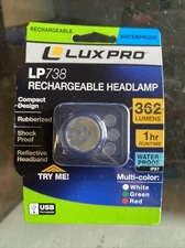 LUXPRO Headlamp Ultra Compact LED Rechargeable Waterproof Adjustable 362 Lumen