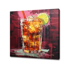 Alcoholic Cocktail Drink Glass Watercolour Painting Canvas Print, Kitchen Art