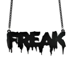 FREAK NECKLACE 4" Large Black Acrylic Statement Pendant Fun Night Club Goth Punk