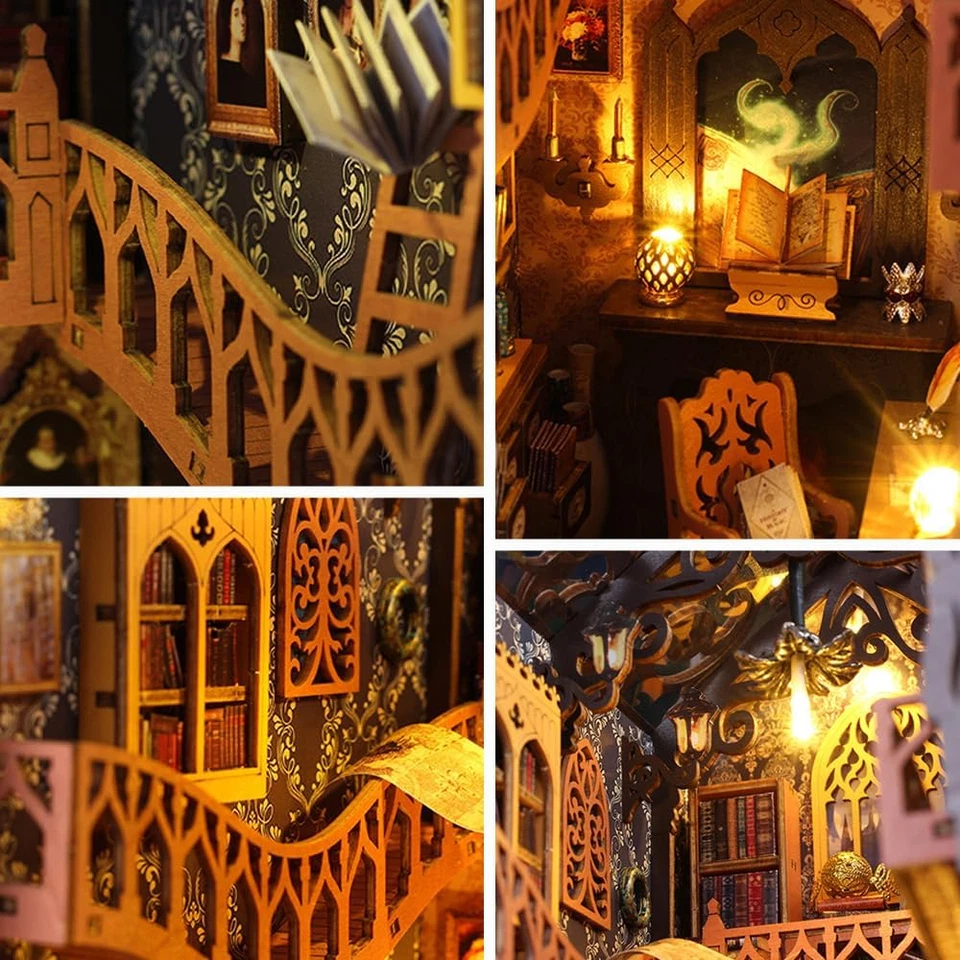 Book Nook Kit, DIY Book Nook Library Miniature Da Costruire DIY Booknook 3D Puzz - Immagine 3 di 4