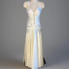 Jessica McClintock Satin Evening Gown Junior 7 Ivory Formal Dress New