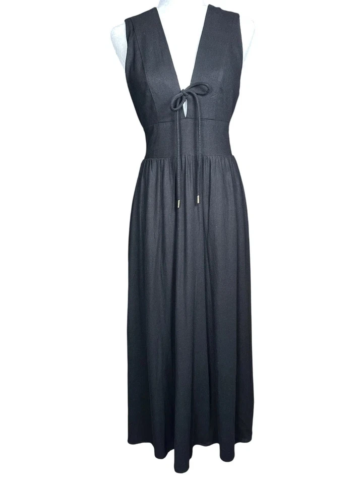 Christian Lacroix Linen Blend Maxi Dress Black Small Party Cocktail Minimalist - Image 2 of 4