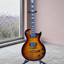 Les Paul Custom Electric Guitar Black Edged Brown Tiger Striped  Chrome Hardware