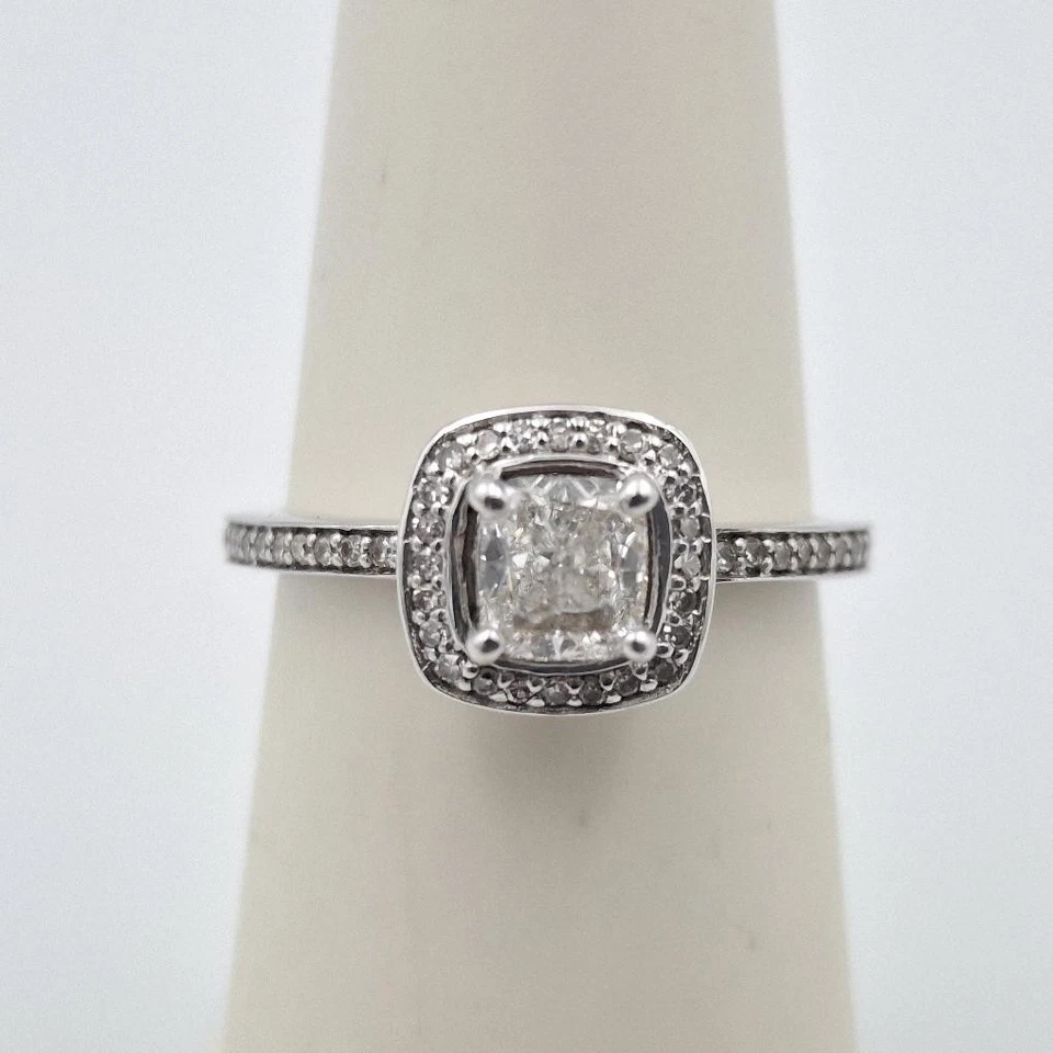 14K White Gold Cushion Cut Natural Diamond Halo Engagement Ring Size 6.25 3/4ctw - Image 2 of 4
