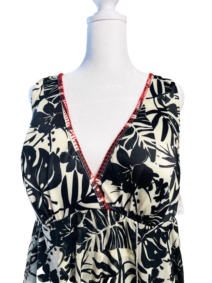 Lane Bryant Black & White V-Neck One Piece Swimsuit w/ built in Bra Size 22 NWT - Image 3 of 4