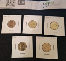 Lot of 5: 1962 D - Jefferson Nickel Lot - US 5 Cents - 5C D B.U. in 2x2's Lot #5