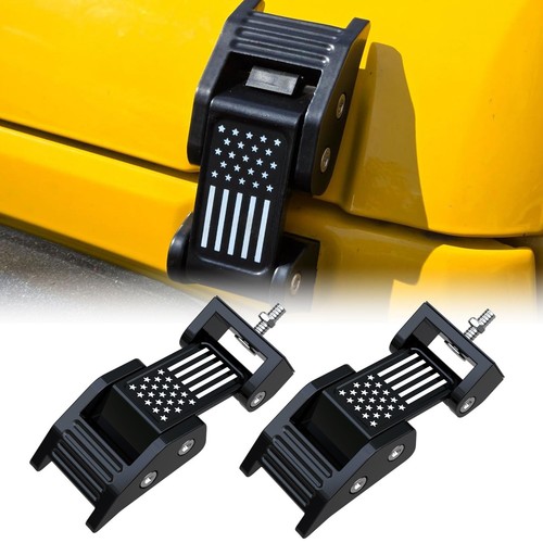2PCS Hood Latches, Aluminum Hood Catch kit with U.S Flag Style with Jeep Wran...