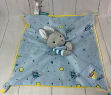 Goodnight Moon Gray Bunny Blue Yellow Baby Security Lovey Blanket Knotted Corner