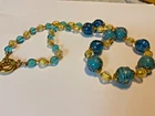 Vintage Murano BlueTeal Glass Lampwork Wedding Cake Bead Necklace 24"