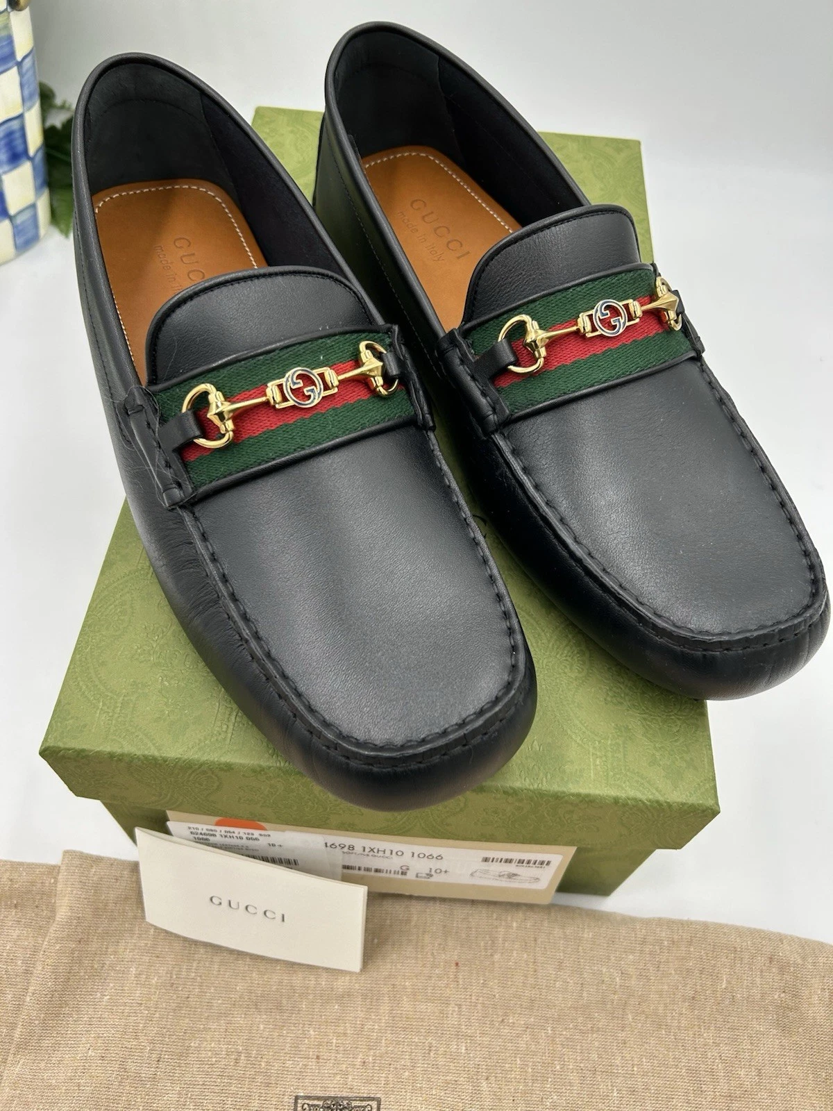 Mocassins homme Gucci imbriqués G Webb rayés driver taille 10,5 taille 11 US
