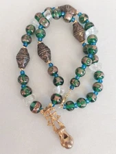 Rare Pre Columbian Tumbaga Male Figure Bell On Assembled Antique Bead Necklace