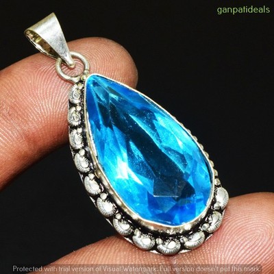Blue Glass Gemstone Ethnic Handmade Beauty Pendant Jewelry 1.75'' FP-10519