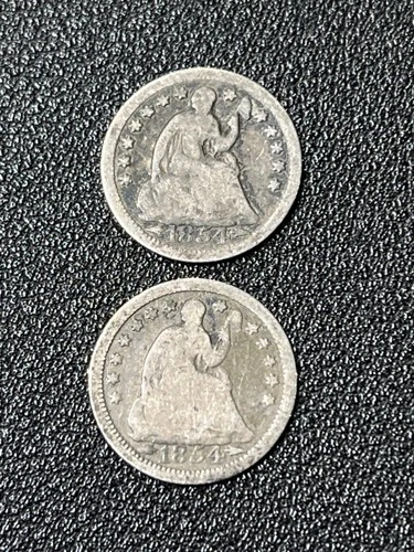 Lot of 2x 1854 W/Arrows Seated Liberty Silver Half Dime Grade-Good Free Shipping