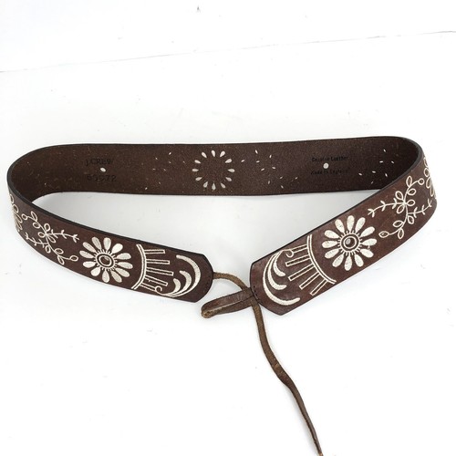 J Crew Embroidered Perforated Belt Brown Leather Boho Western Tassel Size M - Picture 5 of 9