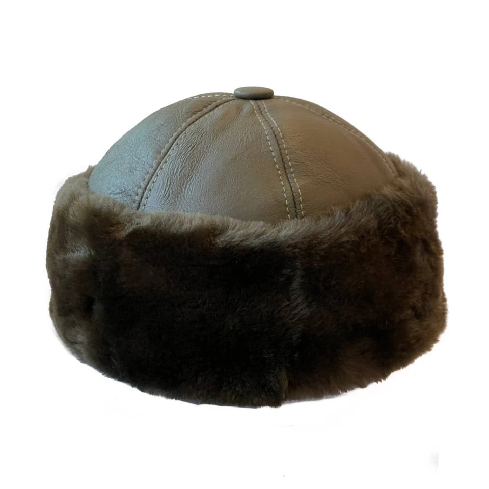 Shearling Sheepskin Leather Fur Beanie Hat – Winter Warm Round Bucket Cap - Image 4 of 4