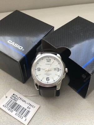 Casio Men's Watch, Brown Leather Strap, White Dial, MTP-1314PL-7AVEF - Image 1 of 4