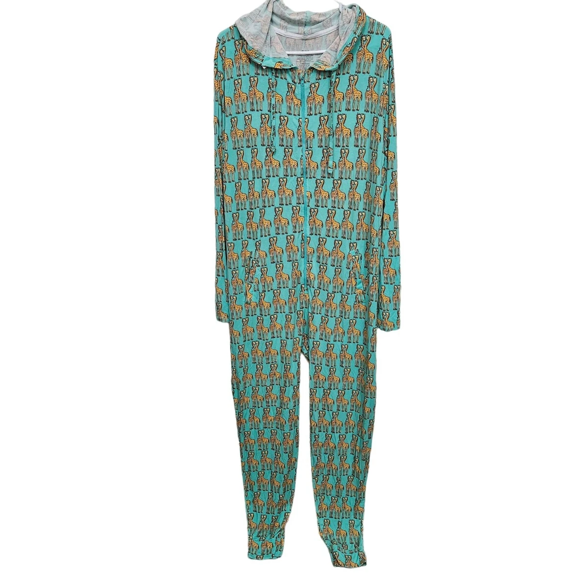 MeUndies Hooded One Piece Pajamas Jumpsuit Cuddling Giraffes Size