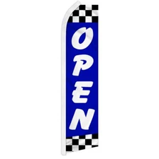 10 x "OPEN" advertising super flag swooper banner business sign hours blue check