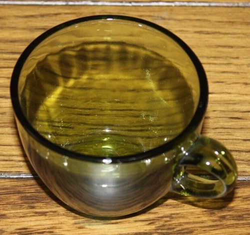 Vintage Olive Green Glass Coffee Tea Cups Mugs Set of 4 Mid-Century Modern