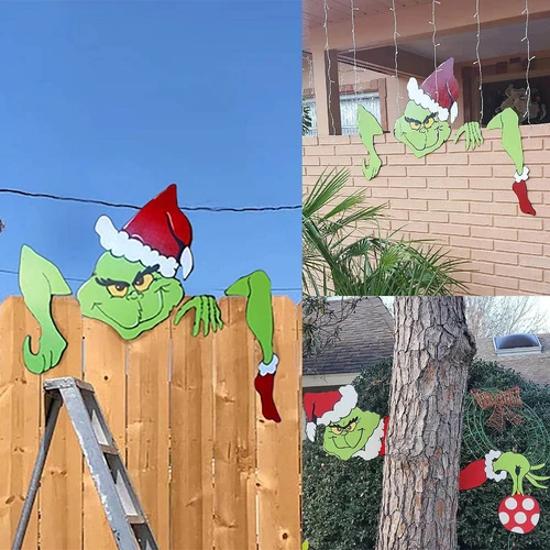 New Green Grinch peeps sculpture thief hand cut out christmas decor Xmas Garden - Bild 1 von 16