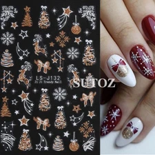Christmas Gold Glitter Snowflakes Vintage French Nail Art Stickers Decals NS53
