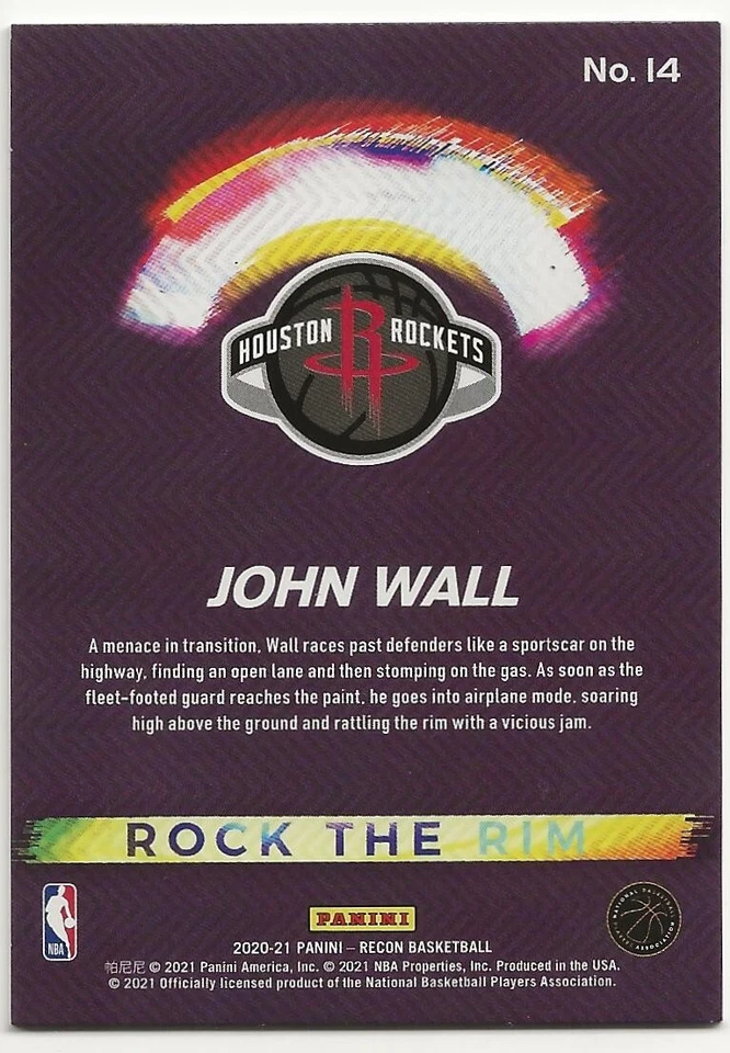 2020-21 panini Recon Rock the Rim Blue John Wall 64/99 #14 - Image 2 of 2