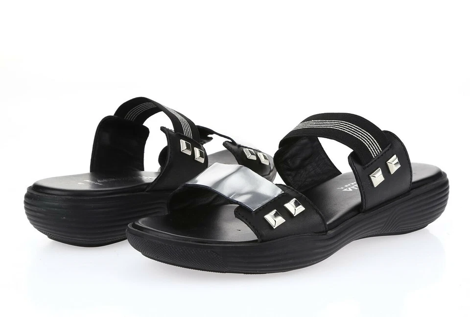 Sandalias para mujer Aquatalia Marvin K techo de cuero negro sin cordones talla 6 Foto 2 de 4