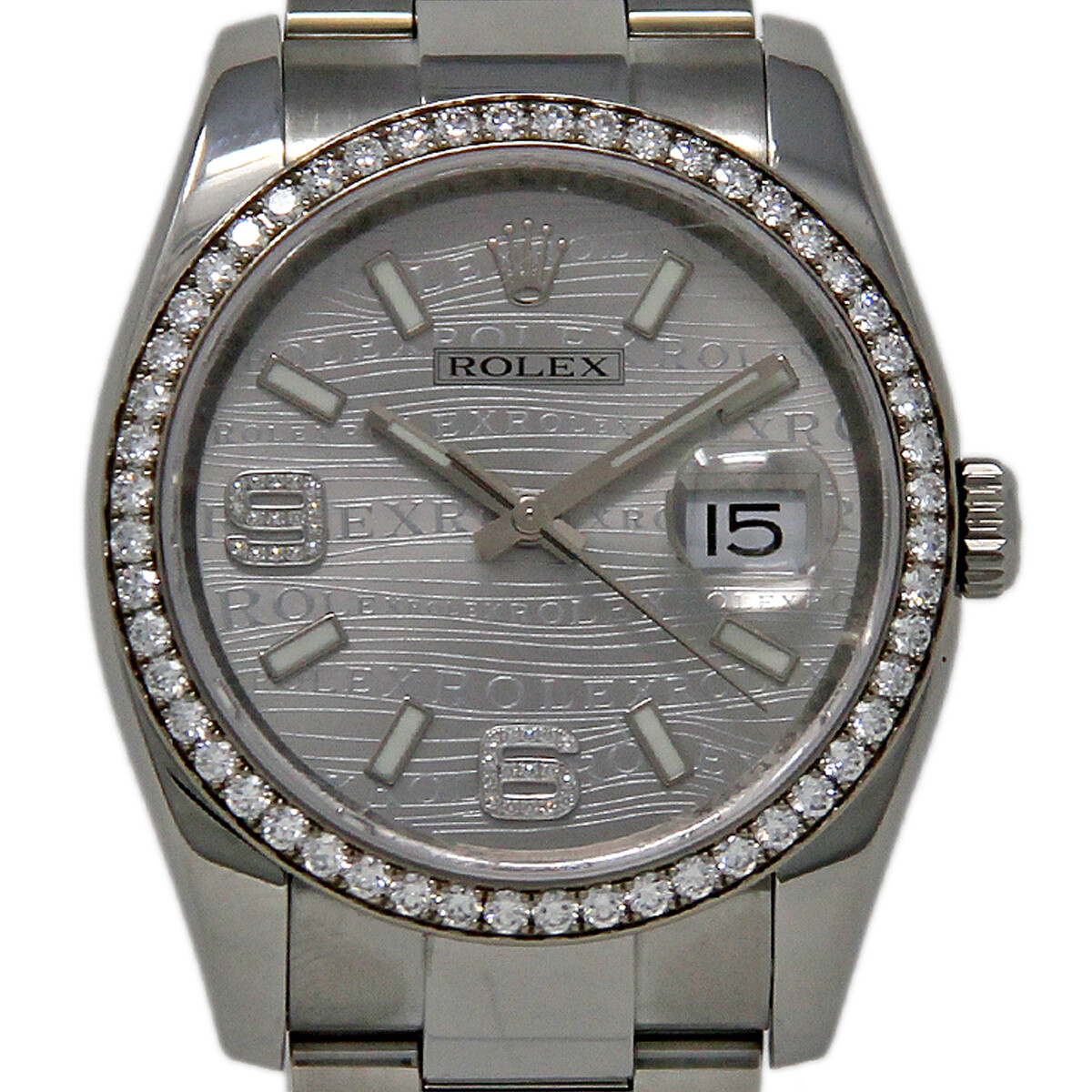Rolex Datejust 116244 36mm Steel Gold Wave Diamond 2010 Box