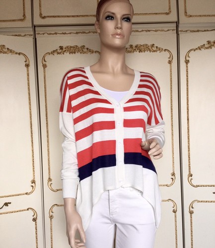 TOLLE M/L Damen Elfenbein/Rot/Marine Streifen Oversize Cardigan Top Neu mit Etikett UVP £69 - Bild 2 von 11