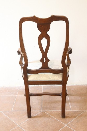 Antique Armchair Style Baroque Venetian Beginning Xx Century 900 Wood Nut Padded - Picture 15 of 22