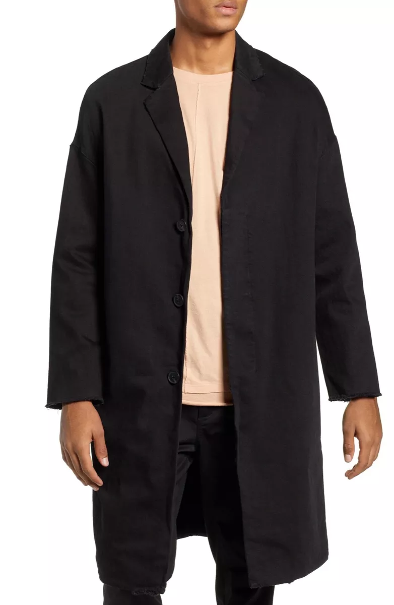 NEW Men's Neuw Relaxed Fit Long Denim Coat, Size Large - Black | eBay