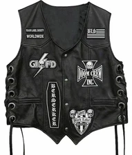 Zakk Wylde Black Label Society Biker Genuine Leather Vest Jacket BLS Patches