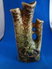 Roseville USA Imperial 1 Textured Tree Trunk Triple Bud Vase Green & Brown 1921