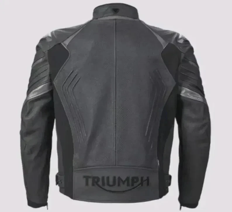Chaqueta de cuero de motociclista Triumph para hombre Chaqueta de motocicleta de cuero genuino Foto 2 de 4