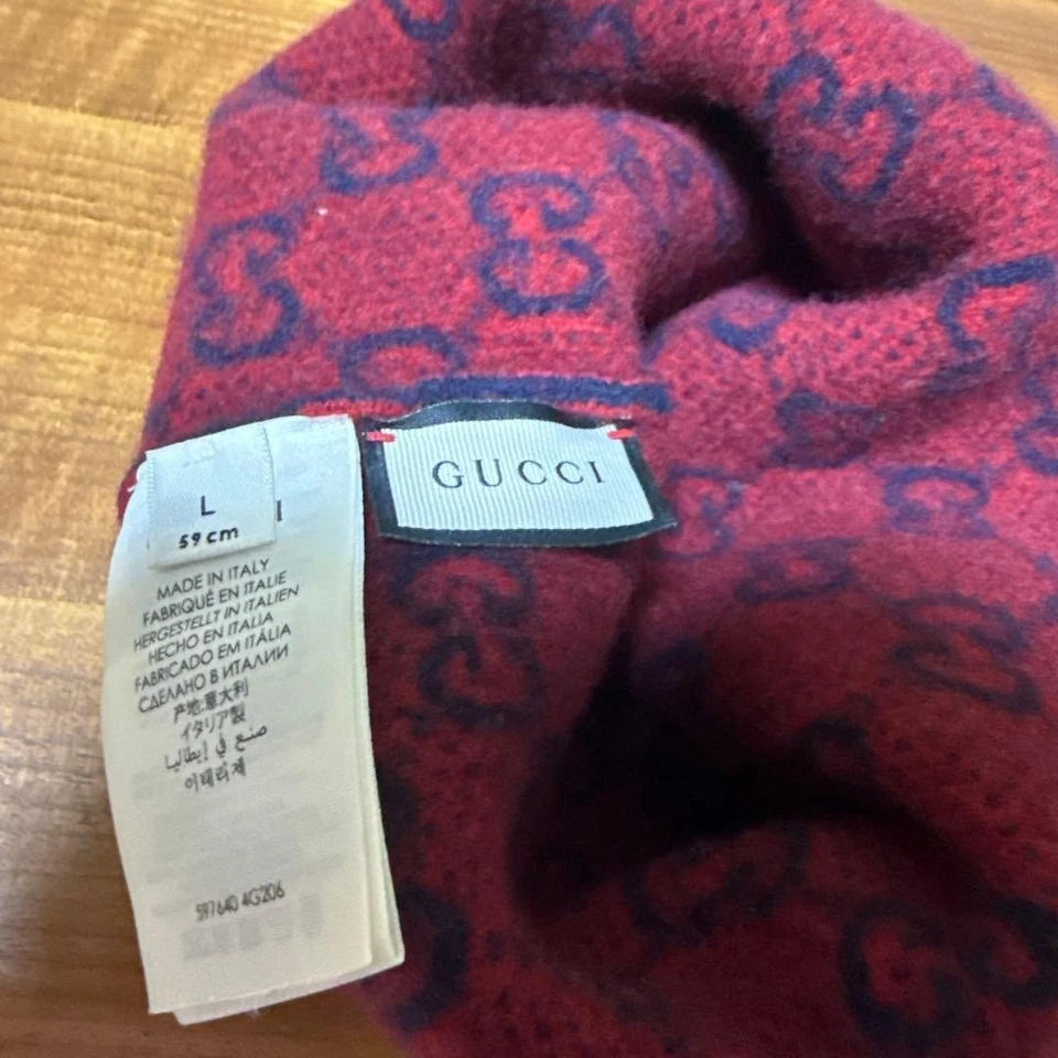 GUCCI GG Monogram Beanie Knit Cap Hat Blue Size L Italy Men's Accessory - Image 3 of 3