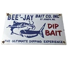 Vintage Bee Jay Bait Sign - Lures Tackle Fishing Porcelain Gas Oil Sign