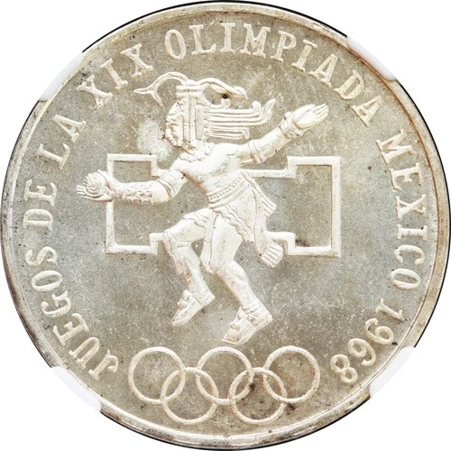 Mexico 25 Pesos 1968 Mexico City Olympics, NGC MS65. KM# 479.1