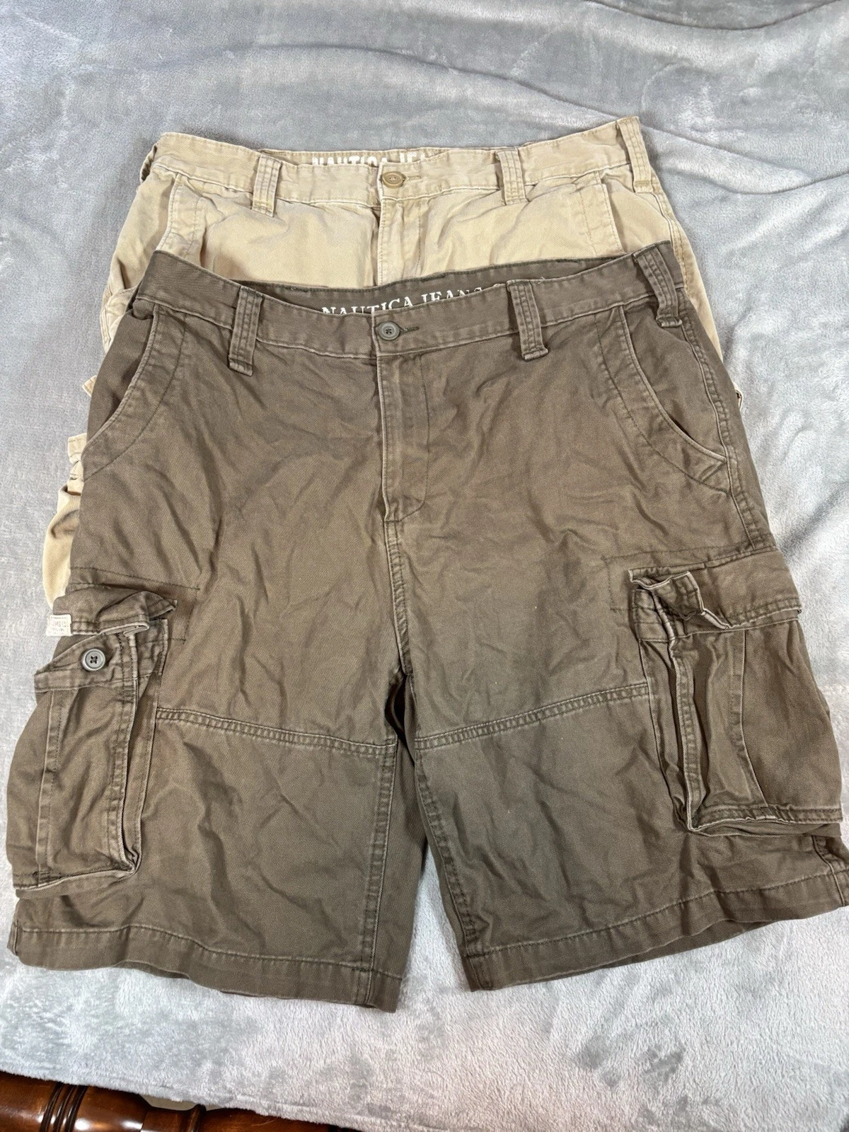 Cargo Shorts Men’s Size 38 2 Pair Green Khaki Cotton Y2K