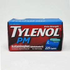 Tylenol PM Extra Strength Acetaminophen 500 mg Pain Reliever Sleep Aid 225 Ct