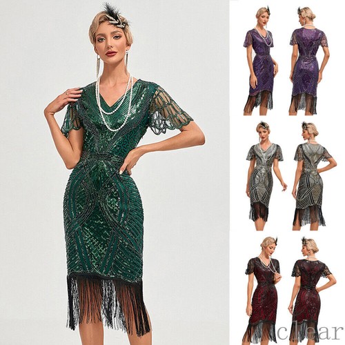 Flapper Dress Vintage Sequin Fringe Great Gatsby Prom Lady Christmas Party - Picture 1 of 36
