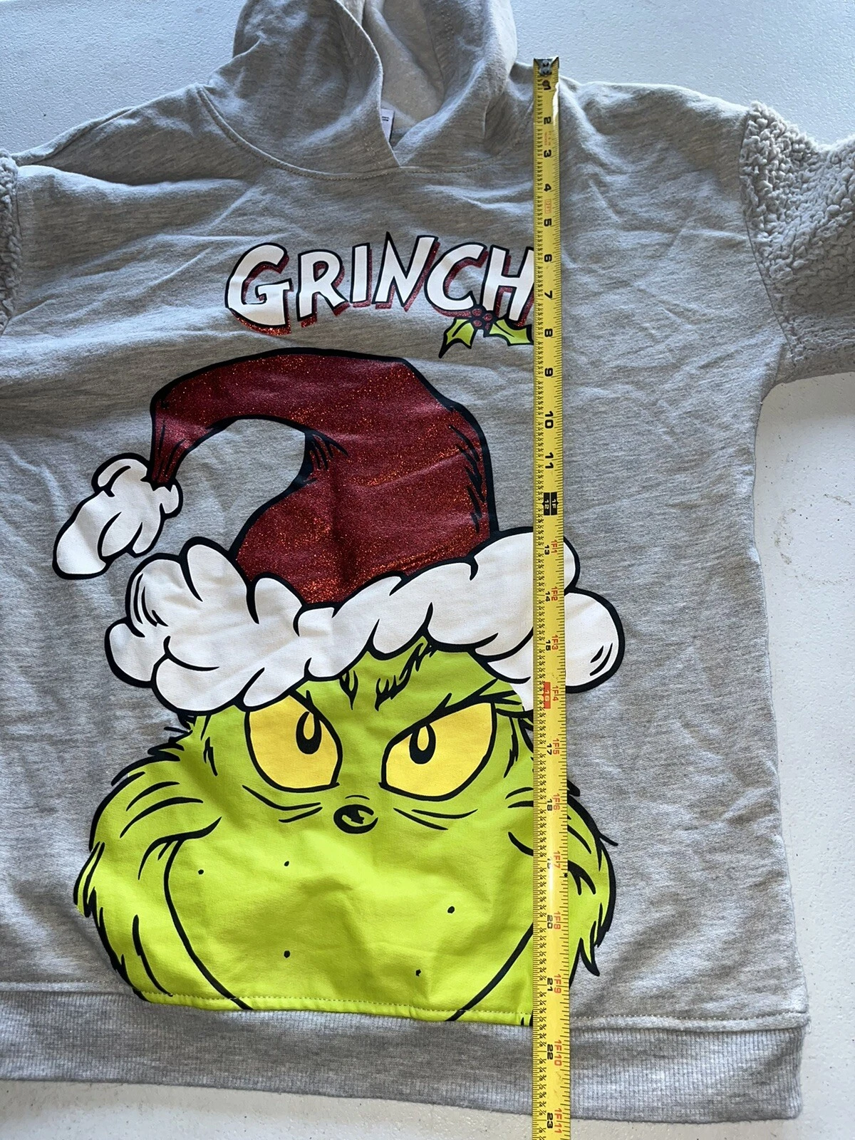 VETEMENTS The Grinch Felpa Natalizia con Cappuccio Bambini Taglia Grande 10 12 Grigio Cotone