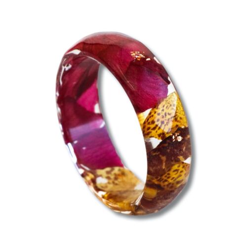 Fascia ad anello in resina bifacciale con petali pressati e fiocchi d'oro, regalo festa della mamma - Foto 1 di 7