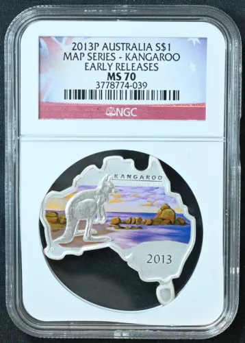 2013 Australia Map Shaped 1 oz. Silver Coins - Third Coin Kangaroo NGC MS 70 ER