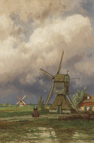 hochwertiges Ölgemälde handgemalt auf Leinwand " Windmühle " - Bild 1 von 1