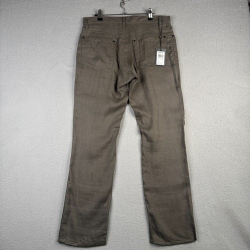 Pantalones John Varvatos Para Hombres 32R Nuez moscada Calavera Calce Recto 5 Bolsillos Mezcla de Lino NUEVO - Imagen 2 de 13