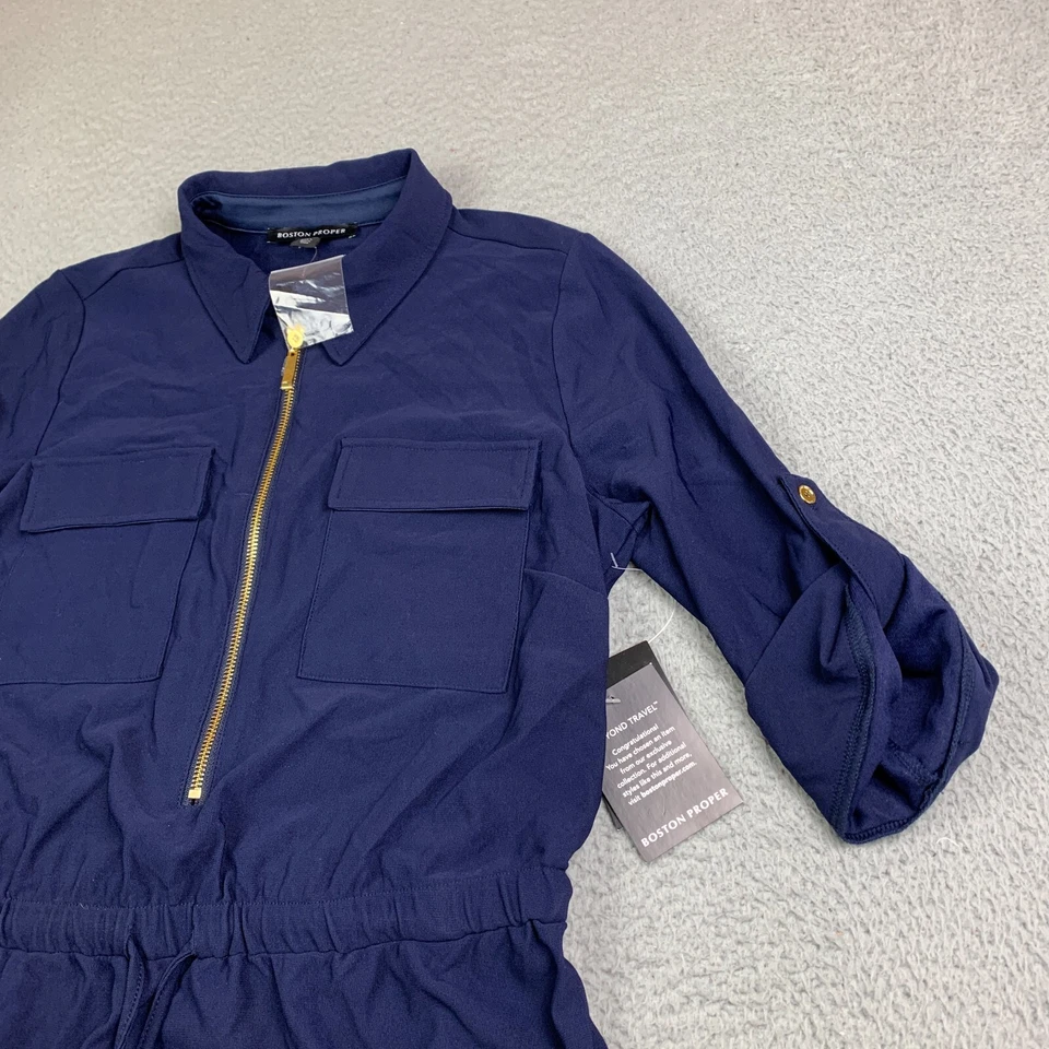 Vestido Boston Proper para mujer L frontal cremallera bolsillos de carga cintura ceñida mangas enrollables Foto 4 de 4