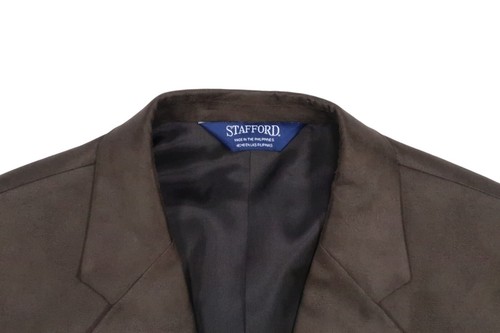 NEW STAFFORD MICROSUEDE SPORT COAT MEN 44 R SOLID BROWN BLAZER JACKET MICROFIBER - Picture 6 of 10